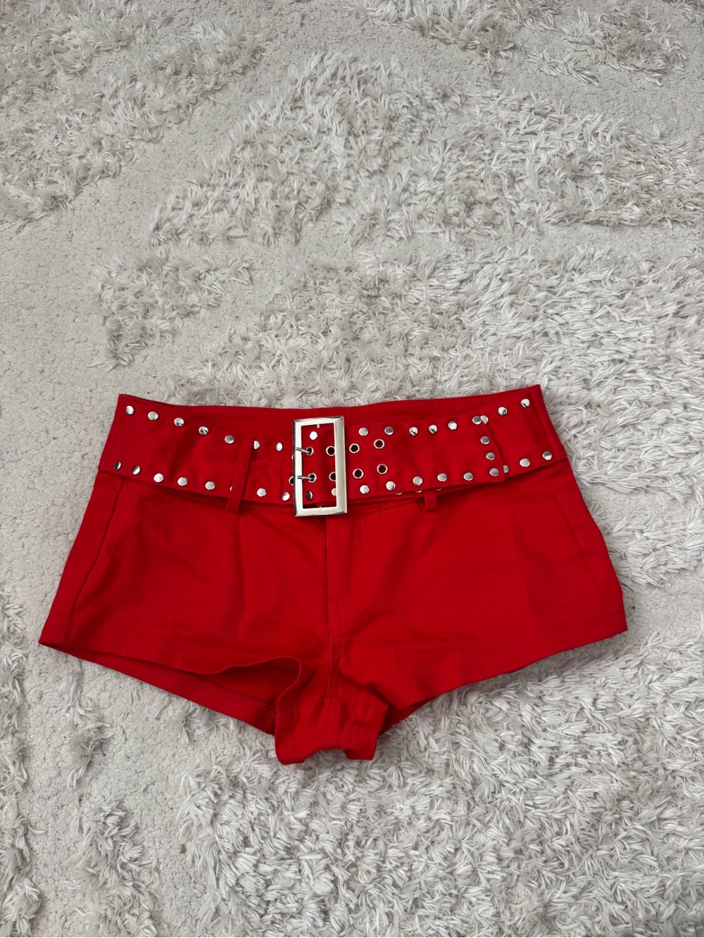 Edikted Red Women's Low-Rise Bike Shorts with Studded Belt